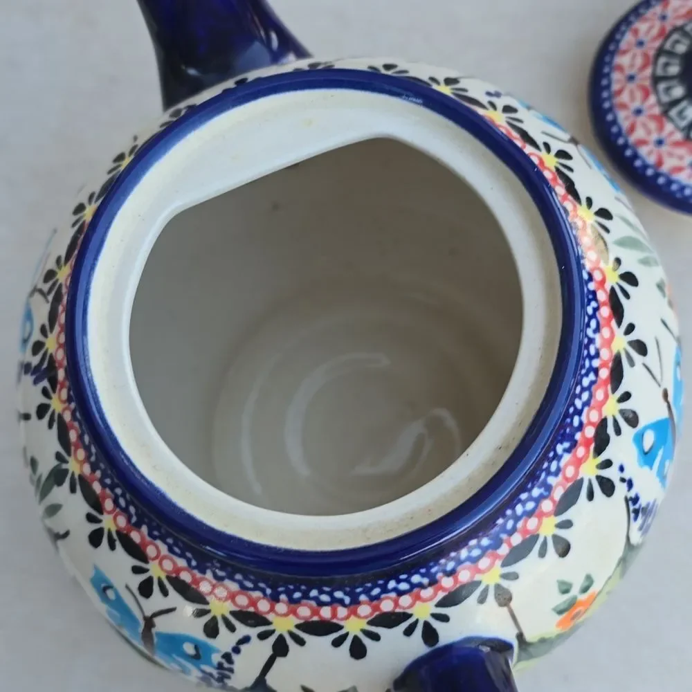 Signed UNIKAT Boleslawiec Polish Pottery Teapot – Floral Butterfly ART-149